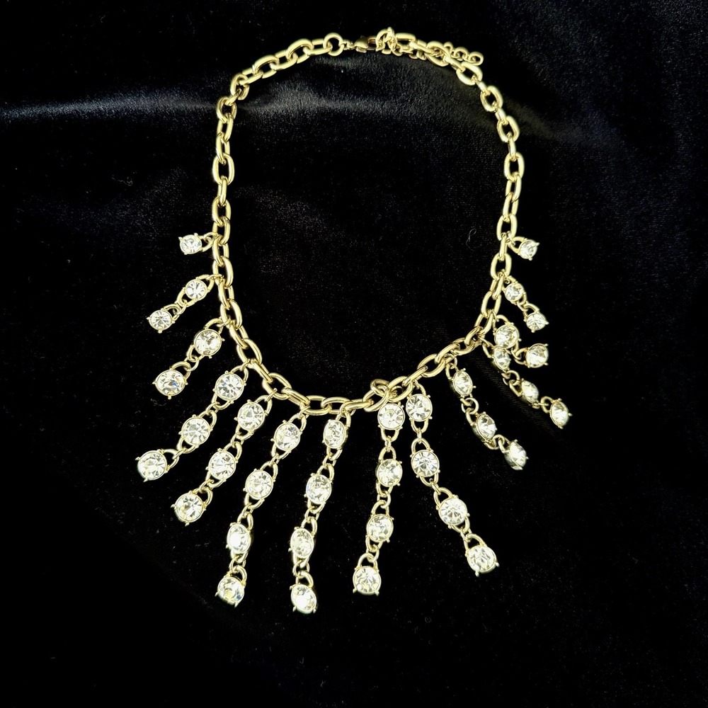 Gold Tone White Rhinestone Statement Necklace‎ Holiday Party New Years Eve